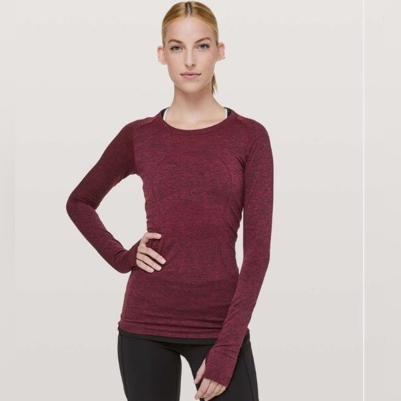 LULULEMON Swiftly Tech Long Sleeve Crew Star Ruby/Black Red Women’s Size 8 - Picture 2 of 9